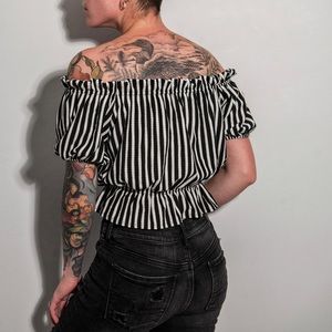 Black & White Striped Off-the-Shoulder Crop